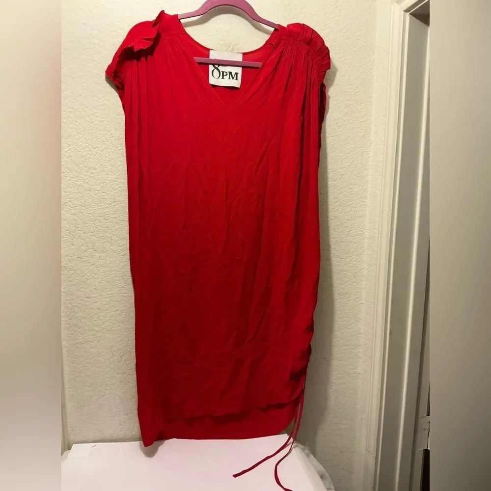 8pm - Dresses-red Dress with strap drawstring at the hem side Made In Italy